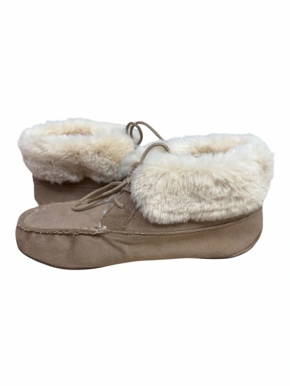 Nautica Moccasin Slippers Faux Fur Lined Brown Suede Style Women’s Size 7 Cozy